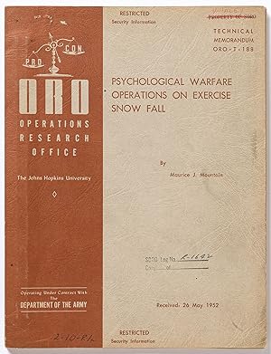 Bild des Verkufers fr [Military report]: Psychological Warfare Operations on Exercise Snow Fall - Technical Memorandum ORO-T-188 zum Verkauf von Between the Covers-Rare Books, Inc. ABAA