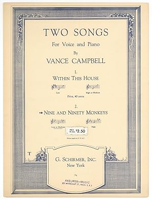 Seller image for [Sheet music]: Nine and Ninety Monkeys (Two Songs for Voice and Piano) for sale by Between the Covers-Rare Books, Inc. ABAA