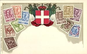 Briefmarken Wappen Litho Italien, König Viktor Emanuel III. von Italien