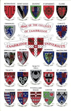 Studentika Wappen Ansichtskarte / Postkarte Crests, St. Peter's, Sidney Sussex, St. Catharine's, ...