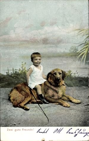 Ansichtskarte / Postkarte Zwei gute Freunde, Kind, Hund