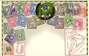 Briefmarken Wappen Litho Brasilien, Landkarte
