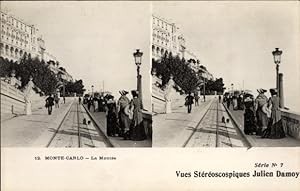 Stereo Ansichtskarte / Postkarte Monte Carlo Monaco, La Montée, Straßenansicht, Schienen, Straßen...
