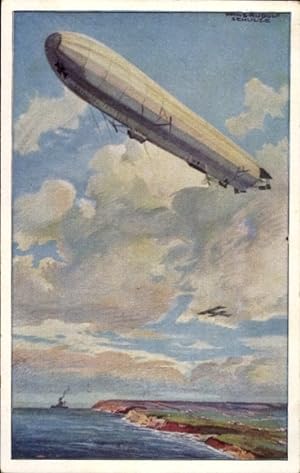 Künstler Ansichtskarte / Postkarte Schulze, Hans Rudolf, Reichsmarineluftschiff, Wacht an deutsch...