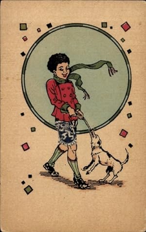 Ansichtskarte / Postkarte Junge in kurzen Hosen mit Hund
