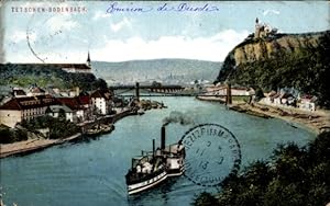 Ansichtskarte / Postkarte Tetschen Bodenbach Elbe Reg. Aussig, Flusspartie mit Blick auf die Stad...