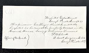 1863 Manuscript Document from Camp Parole, Annapolis, Maryland. Assistant Surgeon P.H. Clark Send...