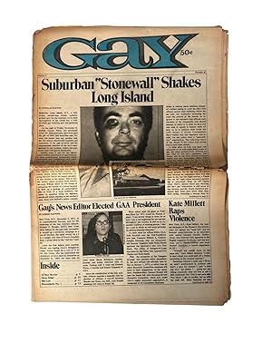 Early LGBTQ Newspaper "Gay" Vo. 3 Issue 67 covering "Suburban Stonewall Shakes Long Island, 1972