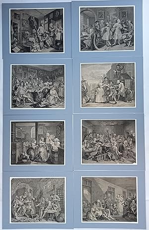 William Hogarth, very rare full set of A Rake's Progress, first state (1st edition), 8 prints, 1735