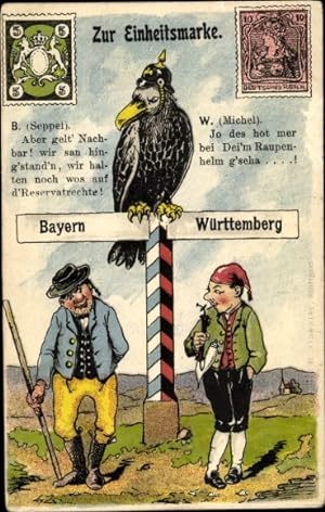 Briefmarken Litho Einheitsmarke, Bayern, Württemberg, Trachten, Adler