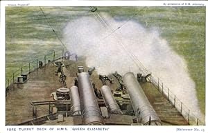 Ansichtskarte / Postkarte Britisches Kriegsschiff, HMS Queen Elizabeth, Dreadnought, Kanonen