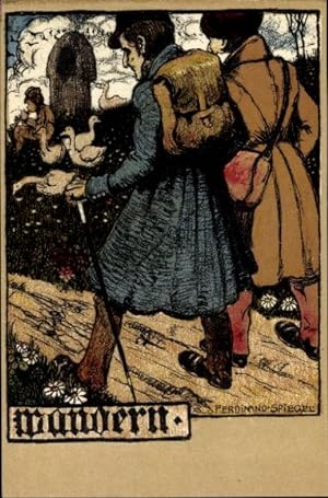 Künstler Ansichtskarte / Postkarte Spiegel, Ferdinand, Wandern