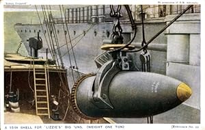 Ansichtskarte / Postkarte Britisches Kriegsschiff, Torpedo Lizzie, Großes Projektil