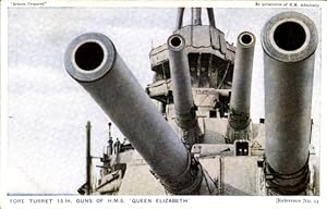 Ansichtskarte / Postkarte Britisches Kriegsschiff, HMS Queen Elizabeth, Geshütze