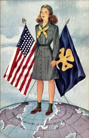 Ansichtskarte / Postkarte USA, Pfadfinderinnen-Denktag, Flagge
