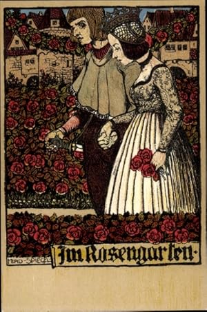 Künstler Ansichtskarte / Postkarte Spiegel, Ferdinand, Rosengarten, Paar