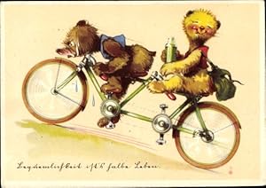 Künstler Ansichtskarte / Postkarte Bären auf einem Tandem, Fahrrad, Teddy