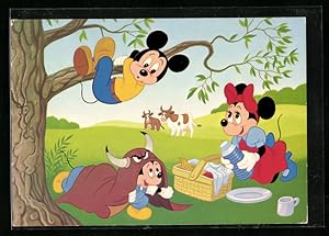 Ansichtskarte Micky Mouse und Mini Mouse bei einem Picknick im Park