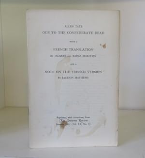 Imagen del vendedor de Ode to the Confederate Dead with a French Translation by Jacques and Raissa Maritain and a Note on the French Version by Jackson Mathews a la venta por BRIMSTONES