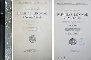 Imagen del vendedor de Primitiae Linguae Vasconum. [Einf�hrung ins Baskische]. Versi�n espa�ola, con notas y comentarios por A. Yrigaray. Con una carta-pr�logo de Julio de Urquijo sobre las dificultades de traducir al castellano algunos trabajos vascol�gicos de Hugo Schuchardt. a la venta por Hesperia Libros