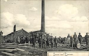 Ansichtskarte / Postkarte Eversen Bergen in der Lüneburger Heide, Dampfsägerei, Arbeiter, Säge