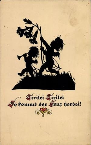 Bild des Verkufers fr Scherenschnitt Ansichtskarte / Postkarte Plischke, Georg, Nr. 96, Tirilei so kommt der Lenz herbei, Engel zum Verkauf von akpool GmbH