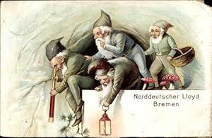 Ansichtskarte / Postkarte Zwerge, Pilze, Handlaterne, Fernrohr, Norddeutscher Lloyd Bremen