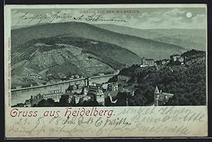 Mondschein-Lithographie Heidelberg, Schloss von der Molkencur