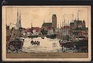 Steindruck-Ansichtskarte Wismar, Blick zum Hafen