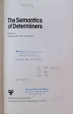 Bild des Verkufers fr Semantics of Determiners zum Verkauf von books4less (Versandantiquariat Petra Gros GmbH & Co. KG)