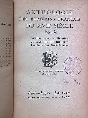 Bild des Verkufers fr Anthologie des crivains Francais du XVIIe Sicle: Posie zum Verkauf von books4less (Versandantiquariat Petra Gros GmbH & Co. KG)
