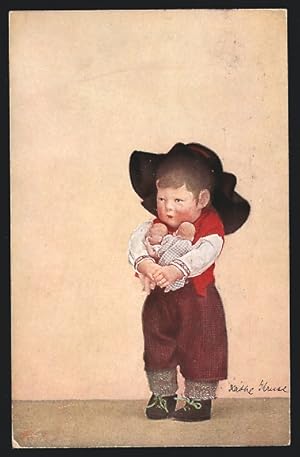 Ansichtskarte Der verlass`ne Ehemann, Käthe Kruse-Puppe mit Puppennachwuchs