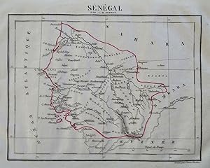 Senegal West Africa 1836 Tardieu Perrot rare miniature map Double Impression