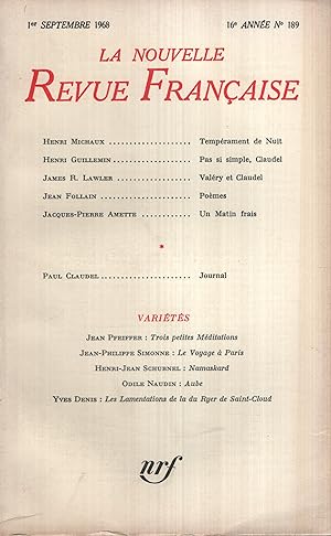 Imagen del vendedor de La Nouvelle Revue Franaise Septembre 1968 N 189 a la venta por PRISCA