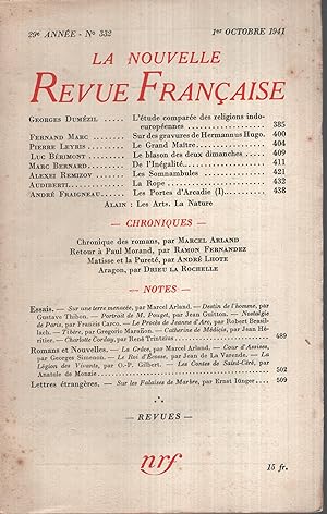 Bild des Verkufers fr La Nouvelle Revue Franaise Octobre 1941 N 332 zum Verkauf von PRISCA