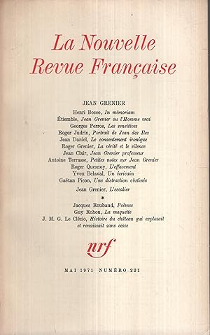 Seller image for La Nouvelle Revue Franaise Mai 1971 N NS5 for sale by PRISCA