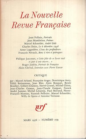 Seller image for La Nouvelle Revue Franaise Mars 1976 N 279 for sale by PRISCA