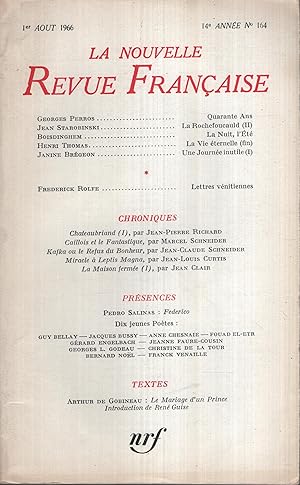 Bild des Verkufers fr La Nouvelle Revue Franaise Aot 1966 N 164 zum Verkauf von PRISCA