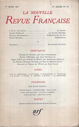 Seller image for La Nouvelle Revue Franaise Mars 1967 N 171 for sale by PRISCA