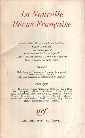 Bild des Verkufers fr La Nouvelle Revue Franaise Novembre 1974 N 263 zum Verkauf von PRISCA