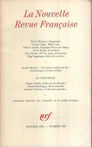 Imagen del vendedor de La Nouvelle Revue Franaise Janvier 1975 N 265 a la venta por PRISCA