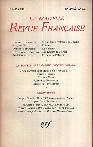 Bild des Verkufers fr La Nouvelle Revue Franaise Mars 1970 N 207 zum Verkauf von PRISCA
