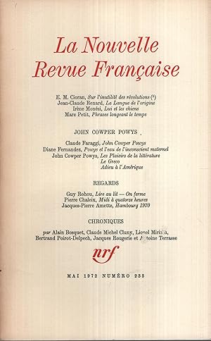 Bild des Verkufers fr La Nouvelle Revue Franaise Mai 1972 N 233 zum Verkauf von PRISCA