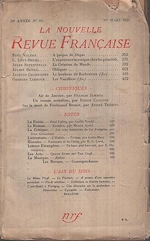 Immagine del venditore per La Nouvelle Revue Franaise Mars 1938 N 294 venduto da PRISCA