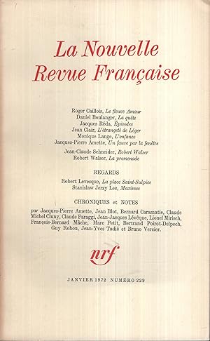 Image du vendeur pour La Nouvelle Revue Franaise Janvier 1972 N 229 mis en vente par PRISCA