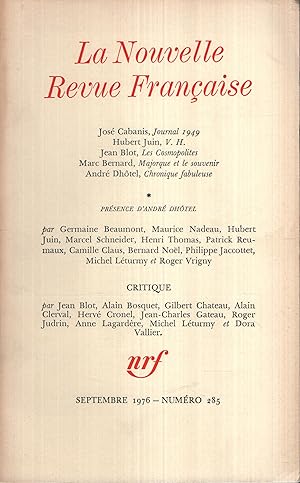 Seller image for La Nouvelle Revue Franaise Septembre 1976 N 285 for sale by PRISCA