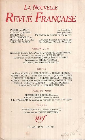 Bild des Verkufers fr La Nouvelle Revue Franaise Mai 1979 N 316 zum Verkauf von PRISCA