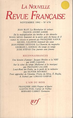 Bild des Verkufers fr La Nouvelle Revue Franaise Novembre 1992 N 478 zum Verkauf von PRISCA