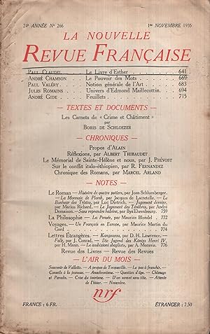 Bild des Verkufers fr La Nouvelle Revue Franaise Novembre 1935 N 266 zum Verkauf von PRISCA