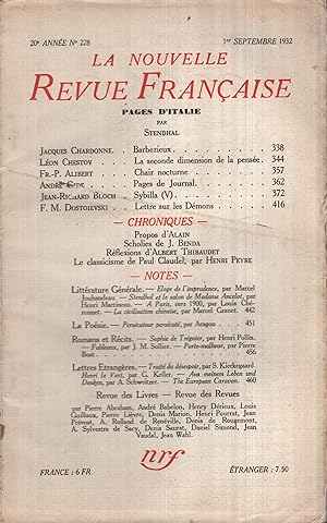 Image du vendeur pour La Nouvelle Revue Franaise Septembre 1932 N 228 mis en vente par PRISCA